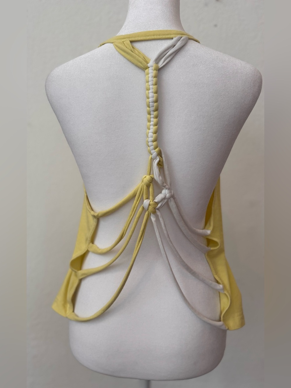 Braided open racer back lemon knit halter neck tank top by Free People Movement